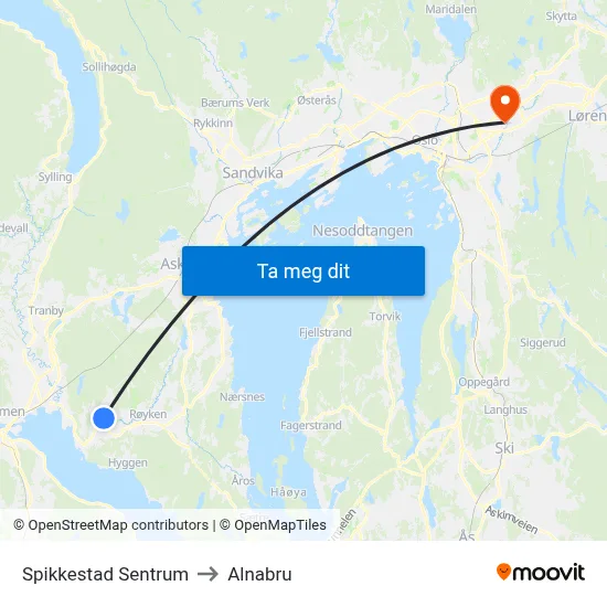 Spikkestad Sentrum to Alnabru map