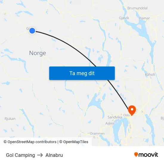 Gol Camping to Alnabru map