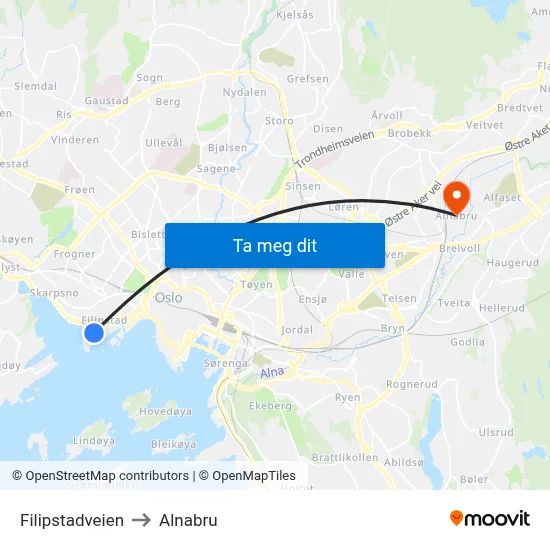 Filipstadveien to Alnabru map