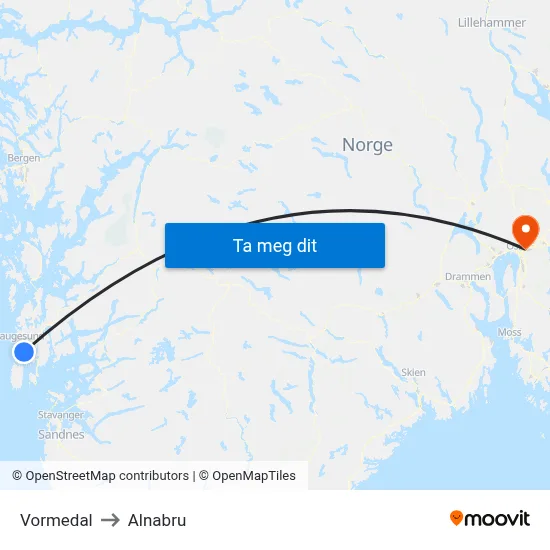 Vormedal to Alnabru map