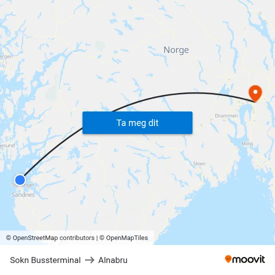Sokn Bussterminal to Alnabru map