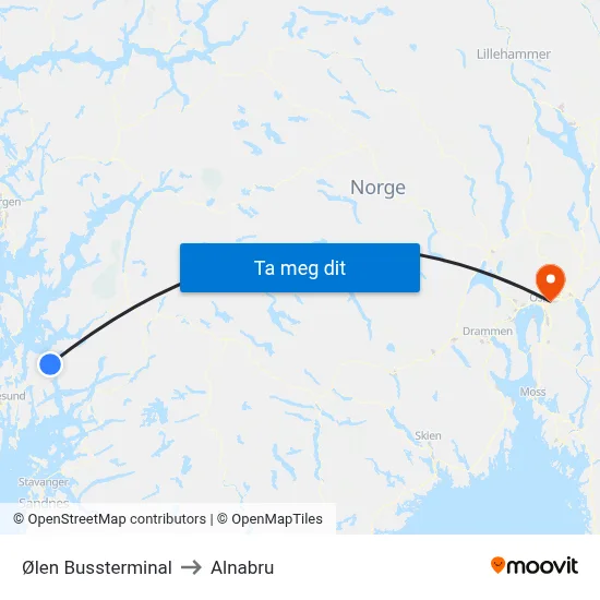 Ølen Bussterminal to Alnabru map