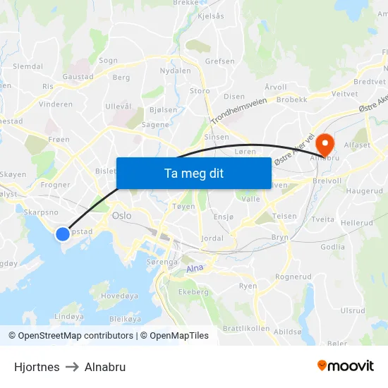 Hjortnes to Alnabru map