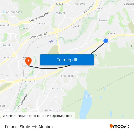 Furuset Skole to Alnabru map