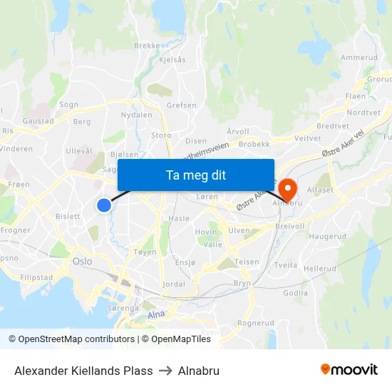 Alexander Kiellands Plass to Alnabru map