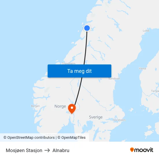 Mosjøen Stasjon to Alnabru map