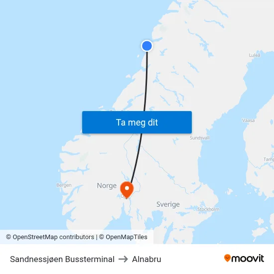 Sandnessjøen Bussterminal to Alnabru map