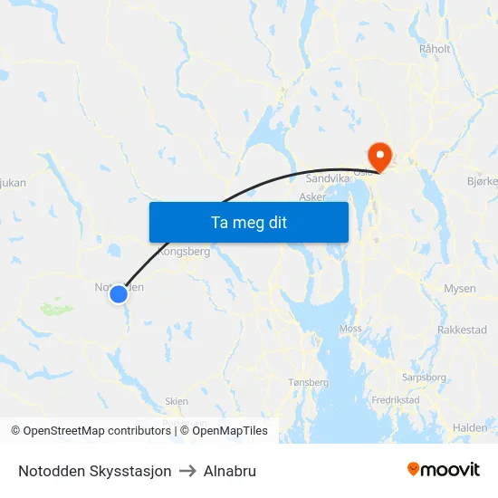 Notodden Skysstasjon to Alnabru map