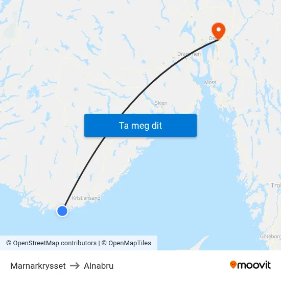 Marnarkrysset to Alnabru map
