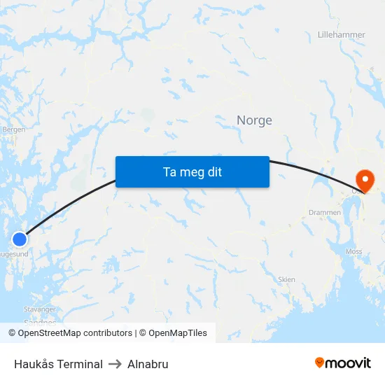 Haukås Terminal to Alnabru map