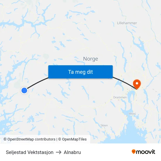 Seljestad Vektstasjon to Alnabru map