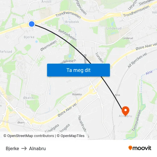 Bjerke to Alnabru map