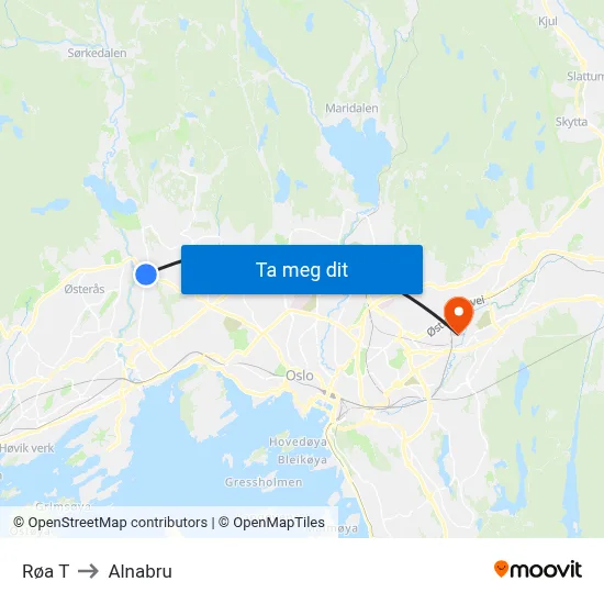 Røa T to Alnabru map