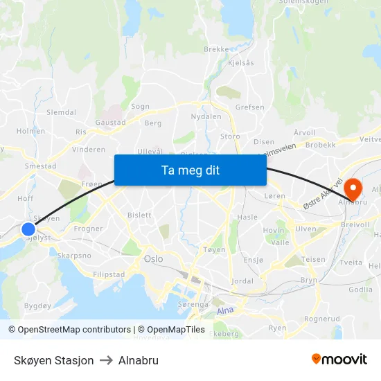 Skøyen Stasjon to Alnabru map
