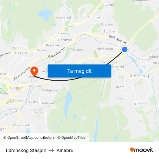 Lørenskog Stasjon to Alnabru map