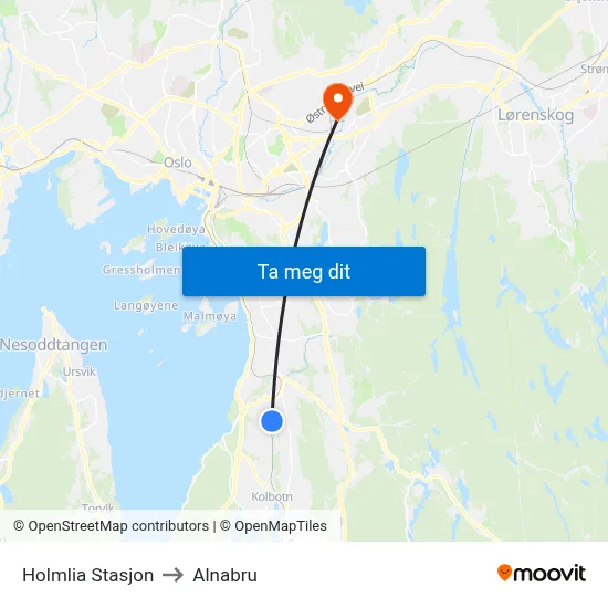Holmlia Stasjon to Alnabru map