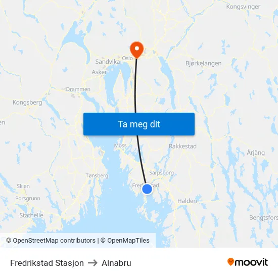 Fredrikstad Stasjon to Alnabru map