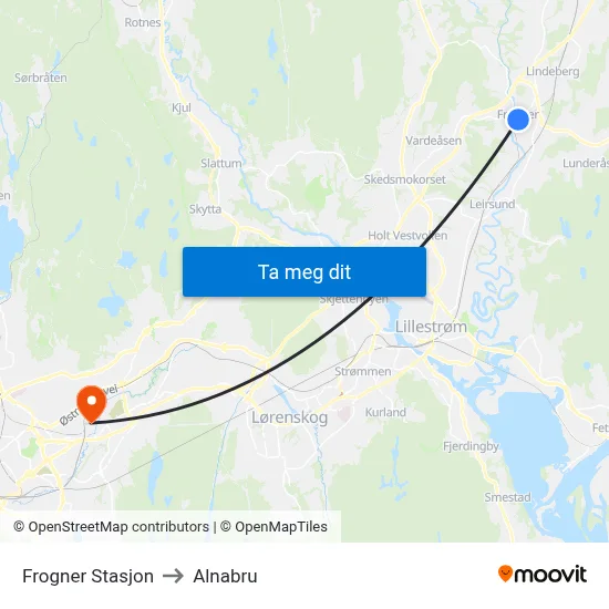Frogner Stasjon to Alnabru map