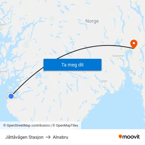 Jåttåvågen Stasjon to Alnabru map