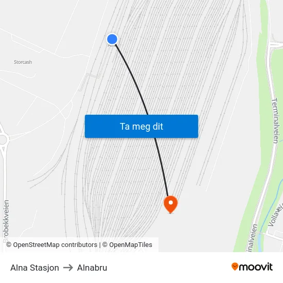 Alna Stasjon to Alnabru map