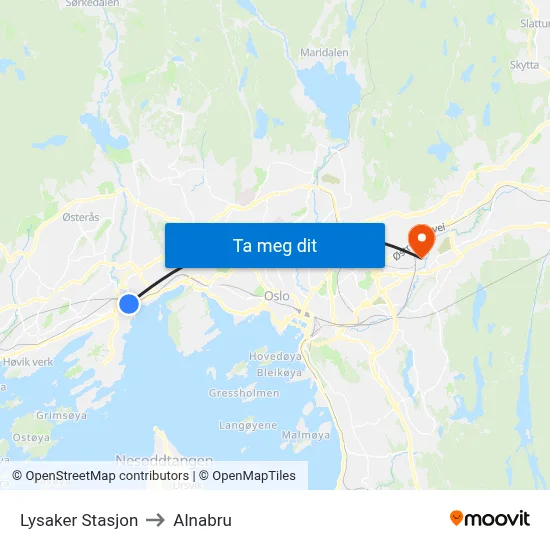 Lysaker Stasjon to Alnabru map