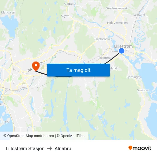 Lillestrøm Stasjon to Alnabru map