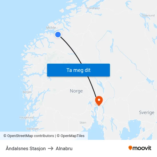 Åndalsnes Stasjon to Alnabru map