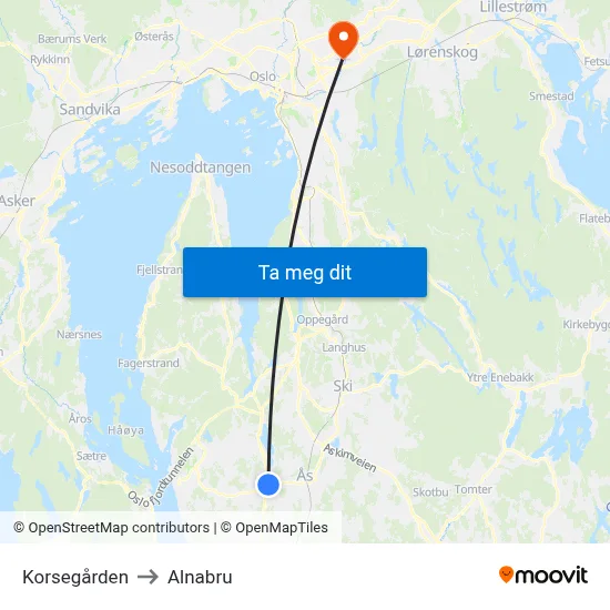 Korsegården to Alnabru map