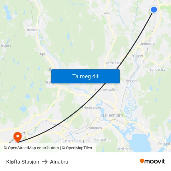 Kløfta Stasjon to Alnabru map