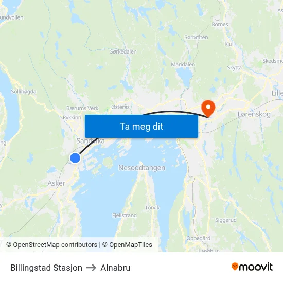Billingstad Stasjon to Alnabru map