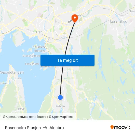 Rosenholm Stasjon to Alnabru map