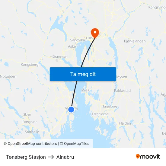 Tønsberg Stasjon to Alnabru map