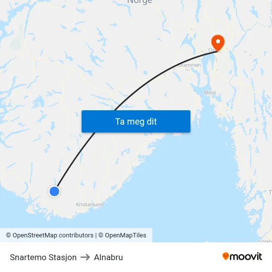 Snartemo Stasjon to Alnabru map