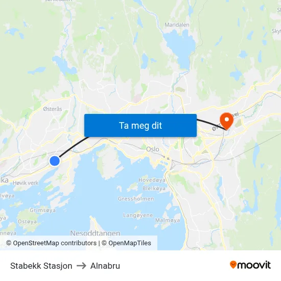 Stabekk Stasjon to Alnabru map