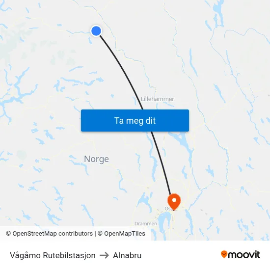 Vågåmo Rutebilstasjon to Alnabru map