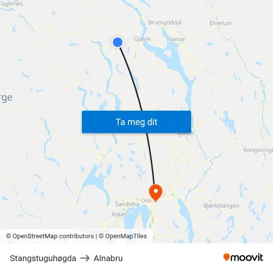 Stangstuguhøgda to Alnabru map