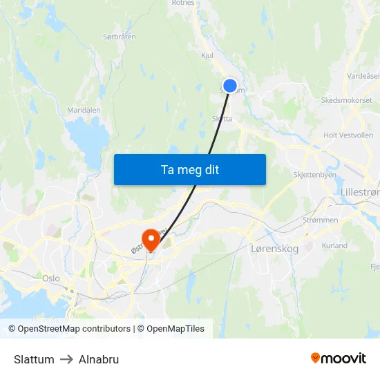 Slattum to Alnabru map