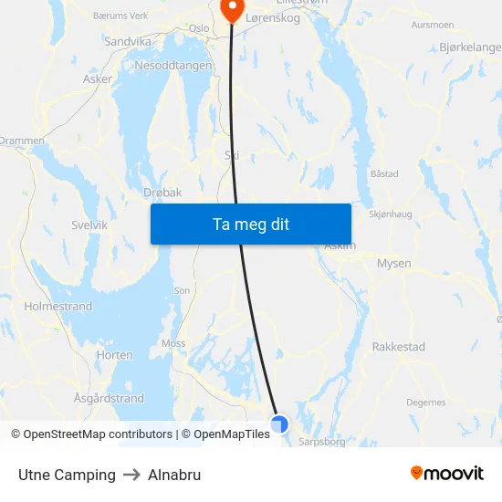 Utne Camping to Alnabru map