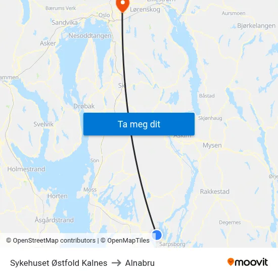 Sykehuset Østfold Kalnes to Alnabru map