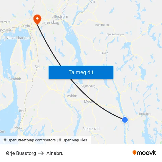 Ørje Busstorg to Alnabru map