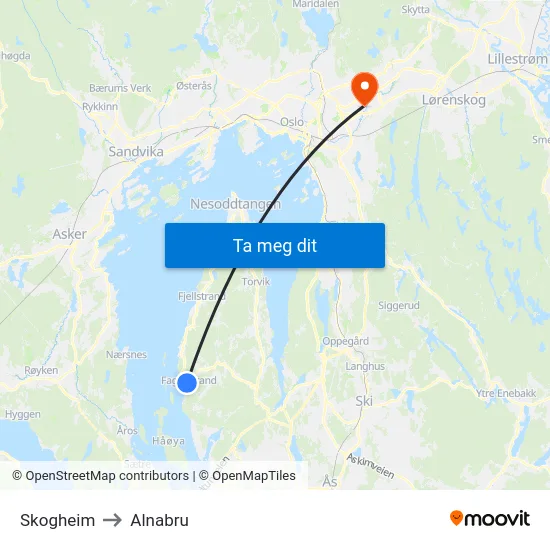 Skogheim to Alnabru map