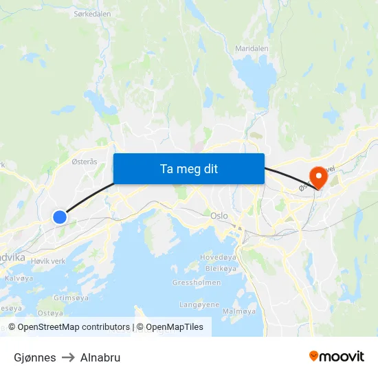 Gjønnes to Alnabru map