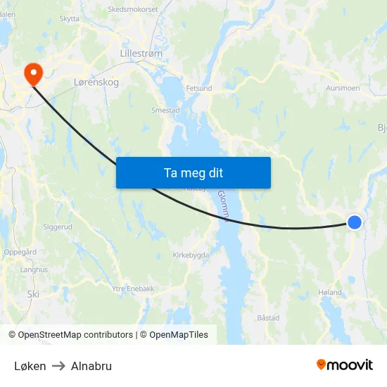 Løken to Alnabru map