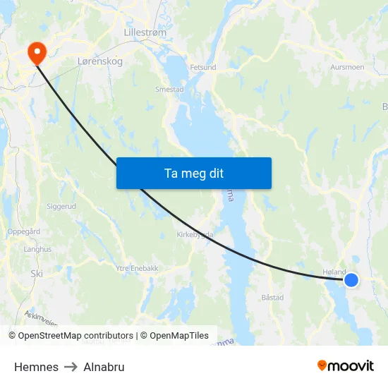 Hemnes to Alnabru map