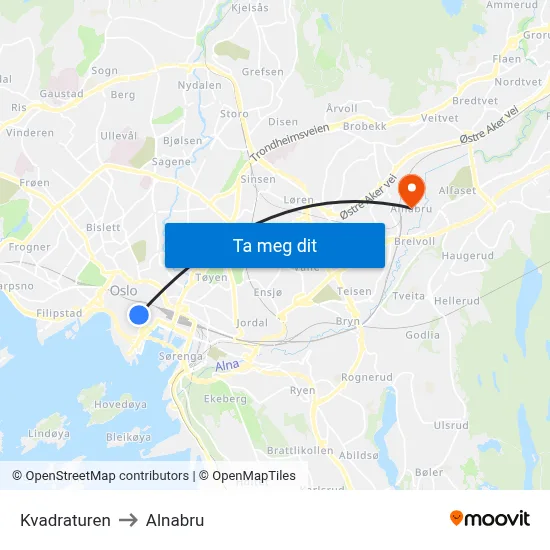 Kvadraturen to Alnabru map