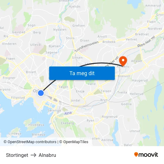 Stortinget to Alnabru map