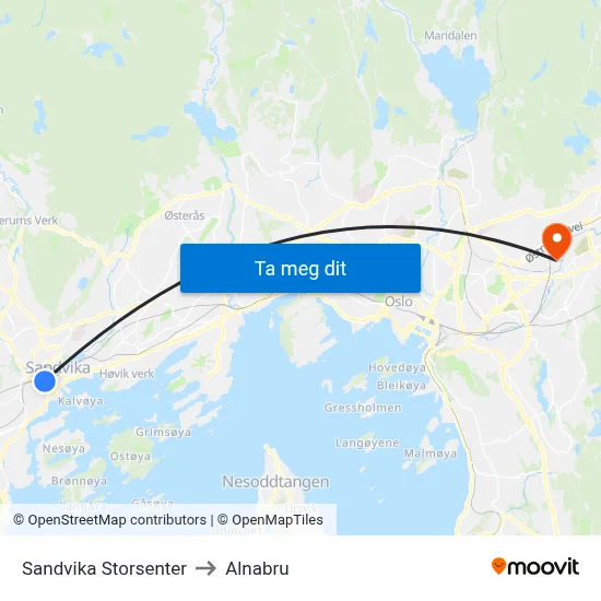 Sandvika Storsenter to Alnabru map