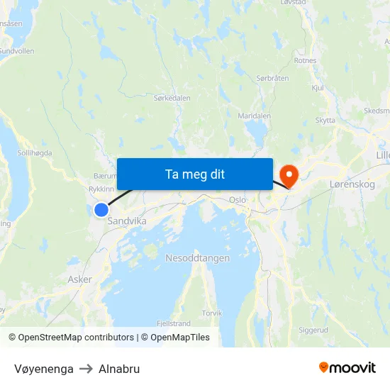 Vøyenenga to Alnabru map