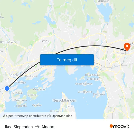 Ikea Slependen to Alnabru map