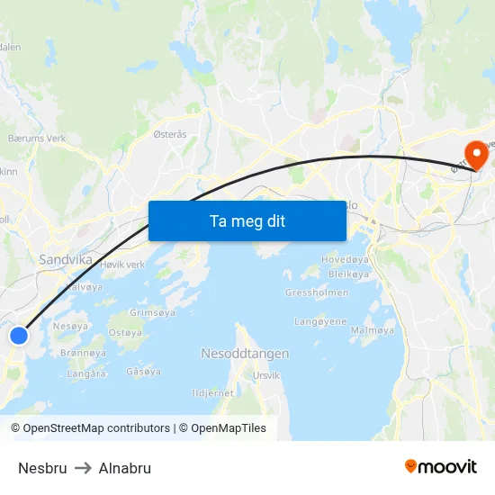 Nesbru to Alnabru map